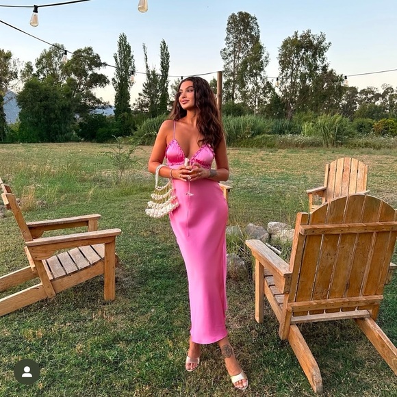 Zara long dress maxi hot pink satin lingerie evening party wedding holiday - Picture 4 of 16